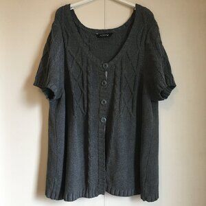 Chunky Cable Knit Short Sleeve Cotton Button Up Cardigan Sweater